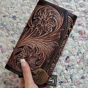 Retro Gypsy Handtooled Leather XL Size Portfolio Wallet